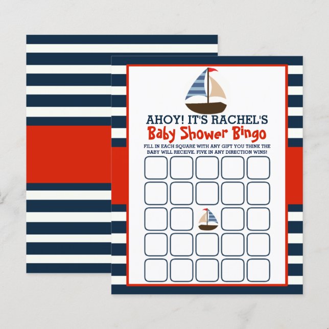 Papier Ahoy C'est un garçon ! Baby shower nautique Bingo (Devant / Derrière)