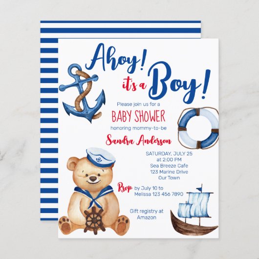 Papier Ahoy c'est un garçon en peluche ours budget baby s (Devant / Derrière)
