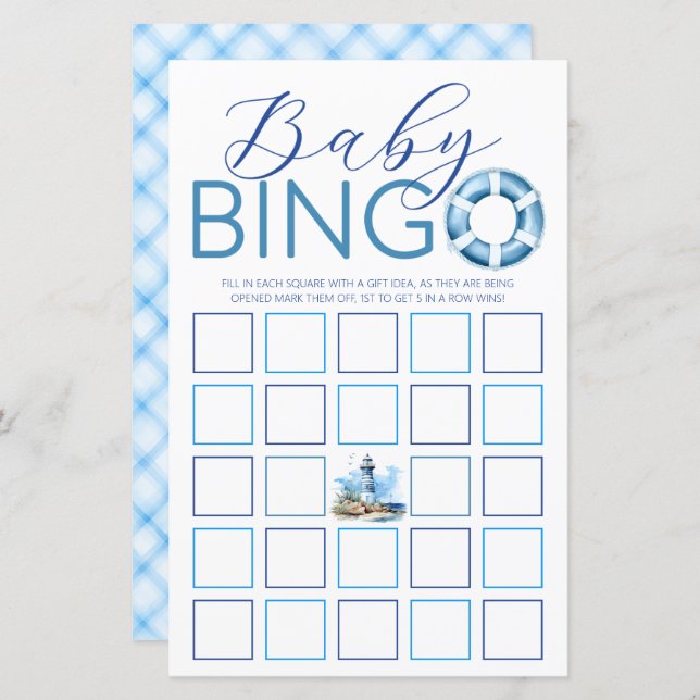 Papier Ahoy It’s a Boy Nautical Baby shower Bingo Game (Devant / Derrière)