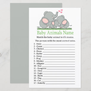 Papier Aimer Eléphants Bébé Animaux Nom Jeu