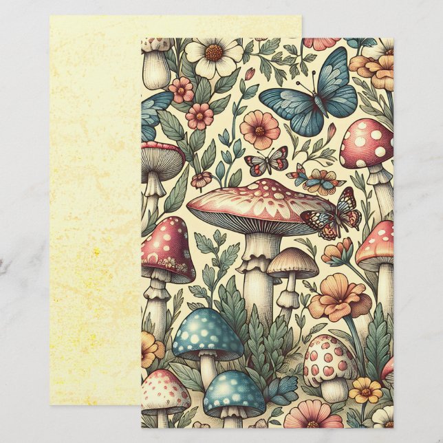 Papier Album de découpage Champignons, Fleurs, Papillons  (Devant / Derrière)