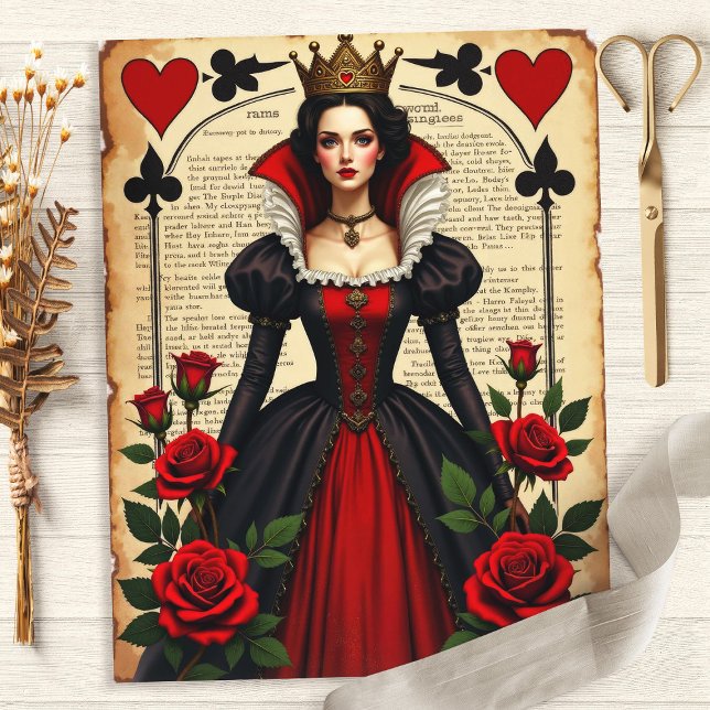 Papier Alice Queen of Hearts Red Roses Scrapbook Paper (Créateur téléchargé)
