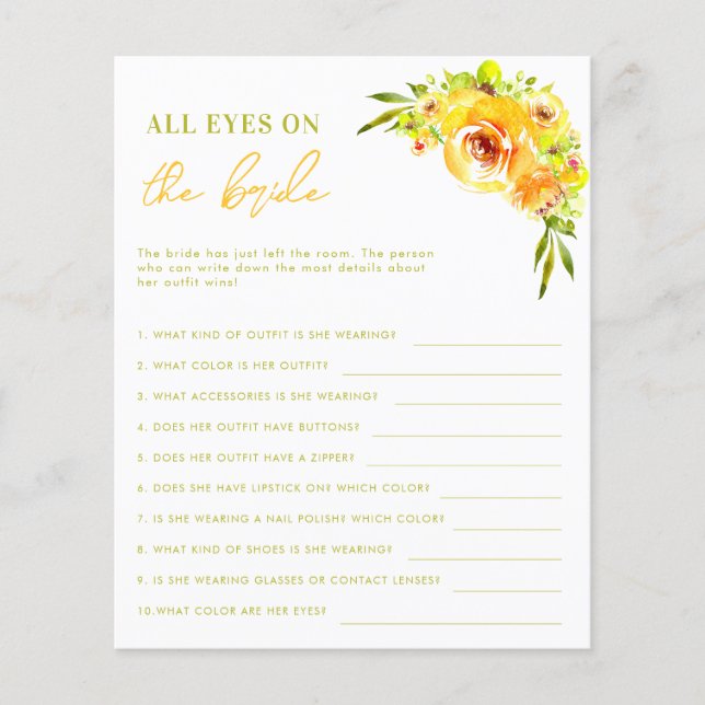 Papier All Eyes on the Bride Yellow Bridal Shower Game (Devant)