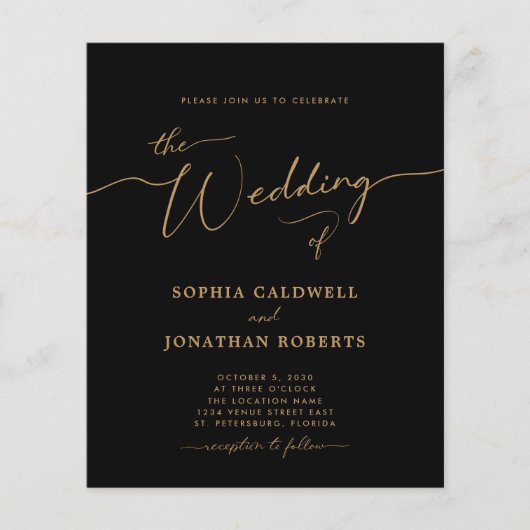 Papier All in One Budget Gold Calligraphy Wedding Invitat (Devant)