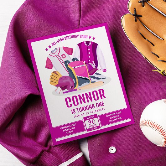 Papier All Star Baseball Pink Budget Invitation Anniversa