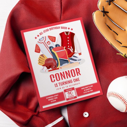 Papier All Star Baseball Red Budget Invitation Anniversai