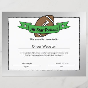 Papier All-Star Football Player Award FootballCertificate