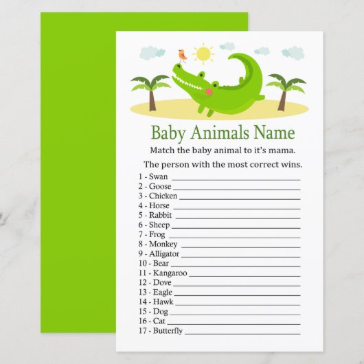 Papier Alligator Baby Animaux Nom Jeu (Devant / Derrière)