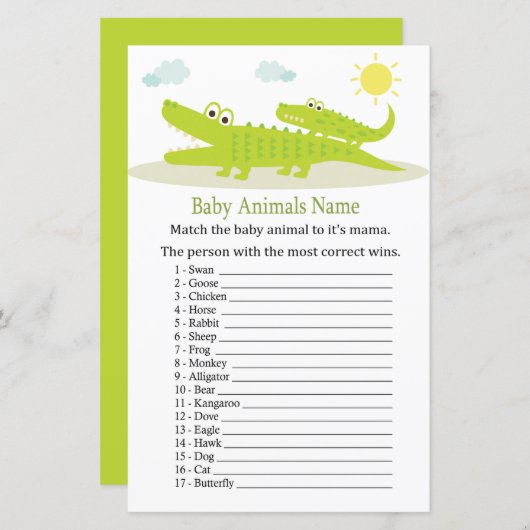 Papier Alligator Baby Animaux Nom Jeu (Devant / Derrière)