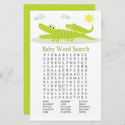 Papier Alligator Baby shower Word Recherche Jeu (Devant / Derrière)
