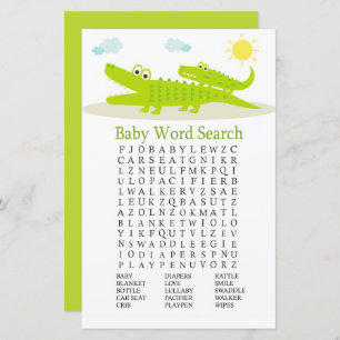 Papier Alligator Baby shower Word Recherche Jeu