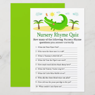 Papier Alligator Nursery Rhyme Quiz jeu de baby shower