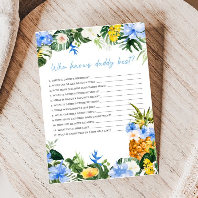 Papier Aloha Pineapple Baby Shower Who Knows Daddy Game (Aloha Baby Baby Shower Game)