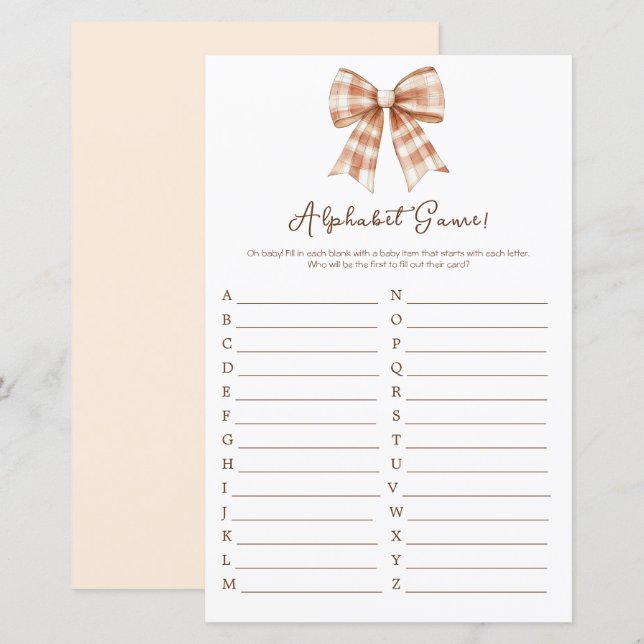 Papier Alphabet de Baby shower de fille de la croupe rose (Devant / Derrière)