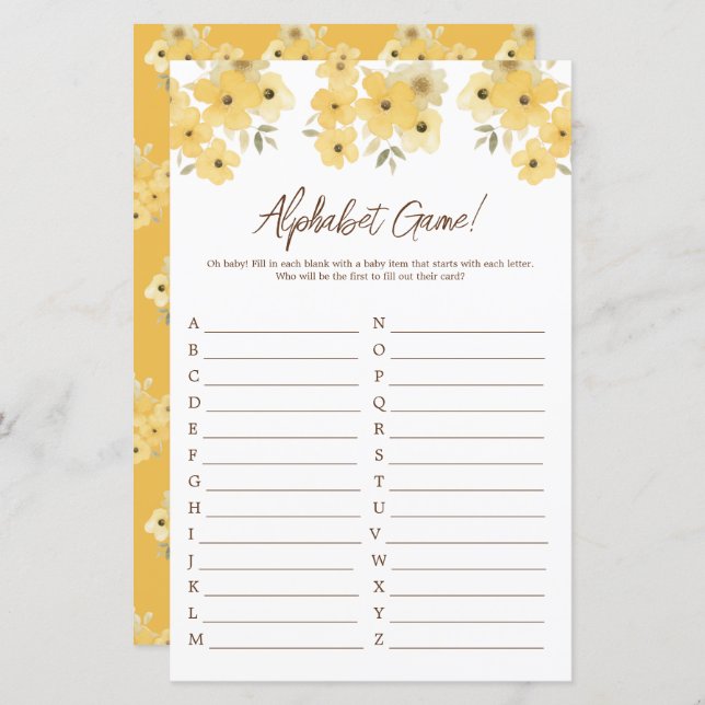 Papier Alphabet de Baby shower de hérisson de bois (Devant / Derrière)