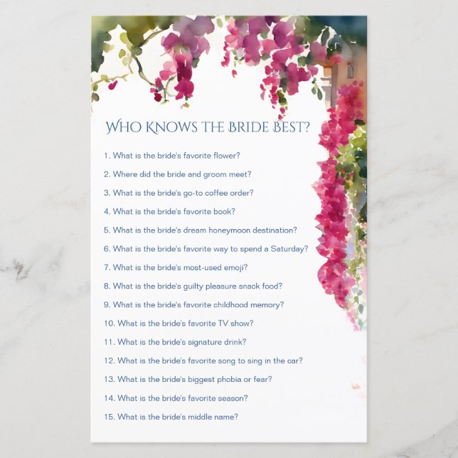 Papier Amalfi bridal shower games who knows bride best (Devant)