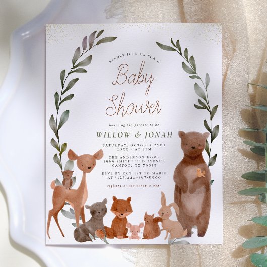 Papier Amis mignons de la forêt et douche de bébé budgéta