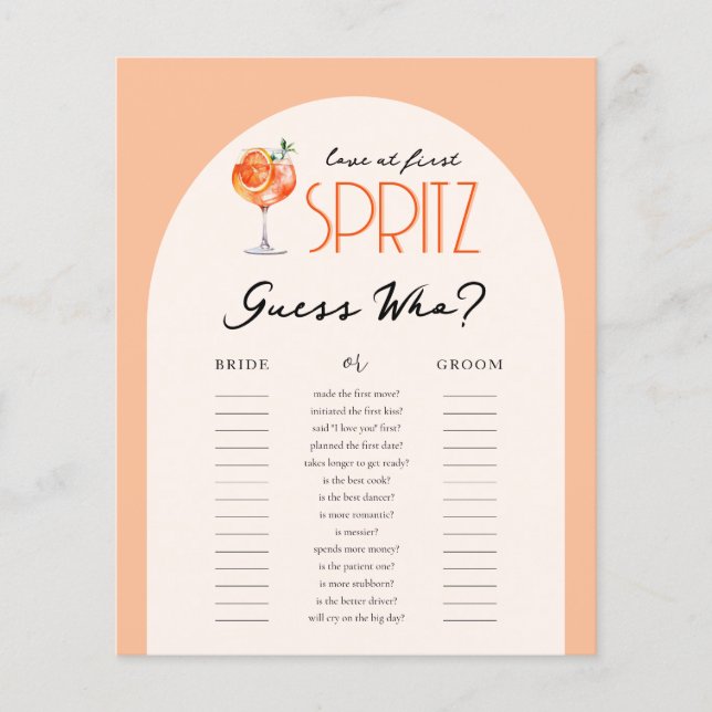 Papier Amour au premier Spritz Devinez qui jeu de Baby Sh (Devant)