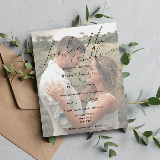 Papier amour rire et pour toujours photo mariage Invitati