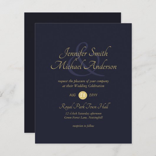 Papier Ampersand Mariage bleu foncé or simple (Devant / Derrière)