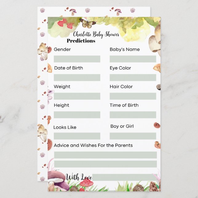 Papier amusant Baby shower de prédictions de jeu champign (Devant / Derrière)