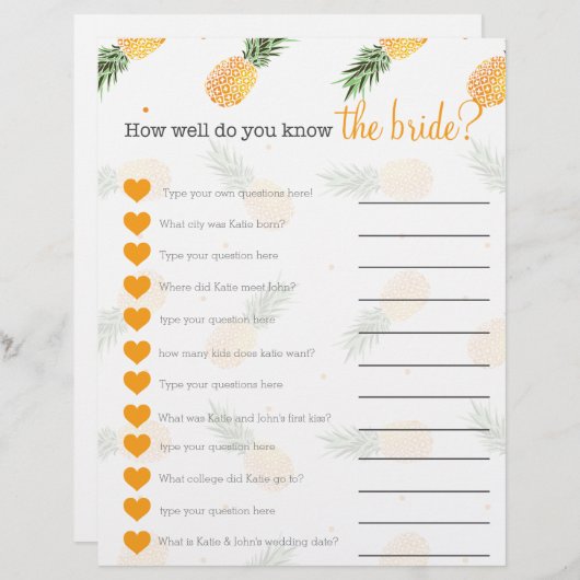 Papier Ananas Connaissez-vous bien le jeu de la mariée ? (Devant / Derrière)