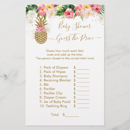 Papier Ananas Floral Devinez Le Baby shower Prix Jeu (Devant)
