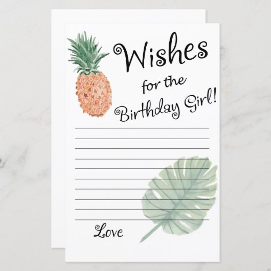 Papier ananas Voeux pour la fille d'anniversaire (Devant / Derrière)