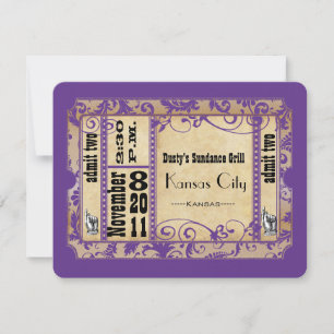 Papier Ancien Faire-Part de Mariage Tons Violet et