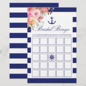 Papier Ancre Bleue Nautique Floral Bridal Jeu de Bingo (Devant / Derrière)