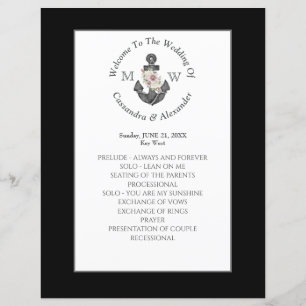 Papier Ancre florale Mariage nautique Black White Program