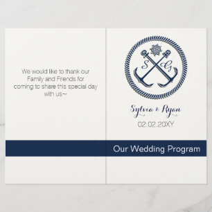 Papier Ancre Monogrammes, mariage nautique bifold program