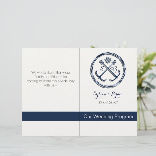 Papier Ancre Monogrammes, mariage nautique bifold program (Debout devant)