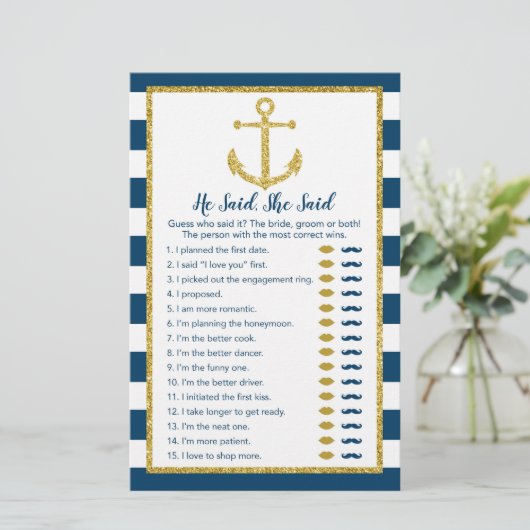 Papier Ancre Nautique Il A Dit Qu'Elle A Dit Jeu De Maria (Debout devant)
