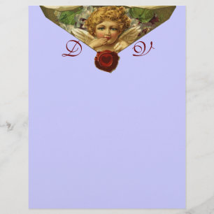 Papier ANGEL COEUR CIRE SCEAU Monogramme Bleu