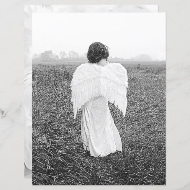 Papier Angel Élégant Noir Et Blanc Photo Art (Devant / Derrière)