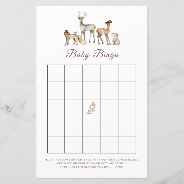 Papier Animal Woodland Baby Bingo Jeu (Devant)