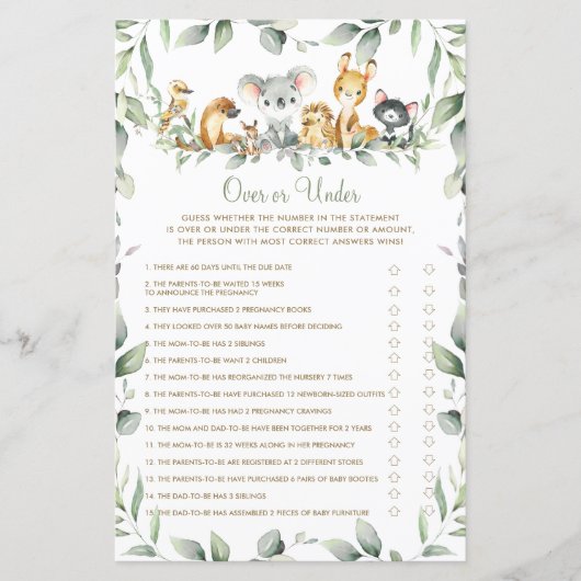 Papier Animaux australiens Baby shower au-dessus ou au-de (Devant)