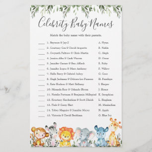 Papier Animaux Baby shower Celebrity Baby Names Jeux