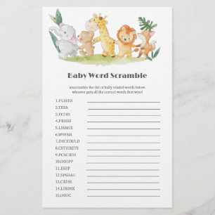 Papier Animaux boisés amusants Baby shower Word Scramble