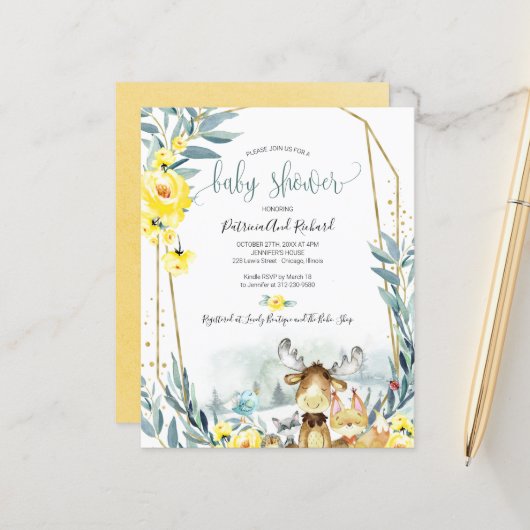 Papier Animaux de bois Baby shower Invitations budgétaire (Devant/Arrière en situation)
