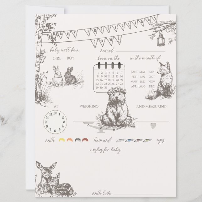 Papier Animaux de bois prédictions de bébé Jeux de devis (Devant)