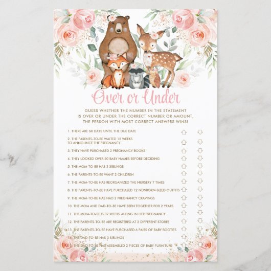 Papier Animaux de bois rose Floral au-dessus ou au-dessou (Devant)