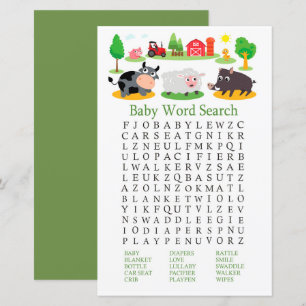 Papier Animaux de ferme Baby shower Mot de recherche Jeu