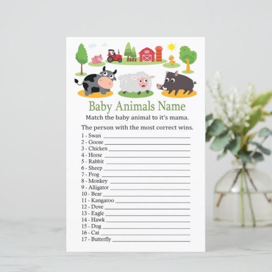 Papier Animaux de ferme Bébé Animaux Nom Jeu (Debout devant)