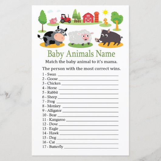 Papier Animaux de ferme Bébé Animaux Nom Jeu (Devant)