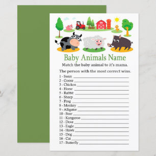 Papier Animaux de ferme Bébé Animaux Nom Jeu
