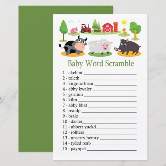 Papier Animaux de ferme Bébé mot scramble jeu (Devant / Derrière)