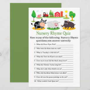 Papier Animaux de ferme Nursery Rhyme Quiz jeu de baby sh