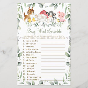 Papier Animaux de ferme Verdure Baby shower Word Scramble
